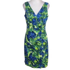 Donna Ricco Blue and Green Floral Sheath Dress Size 6 Wedding Guest Dress